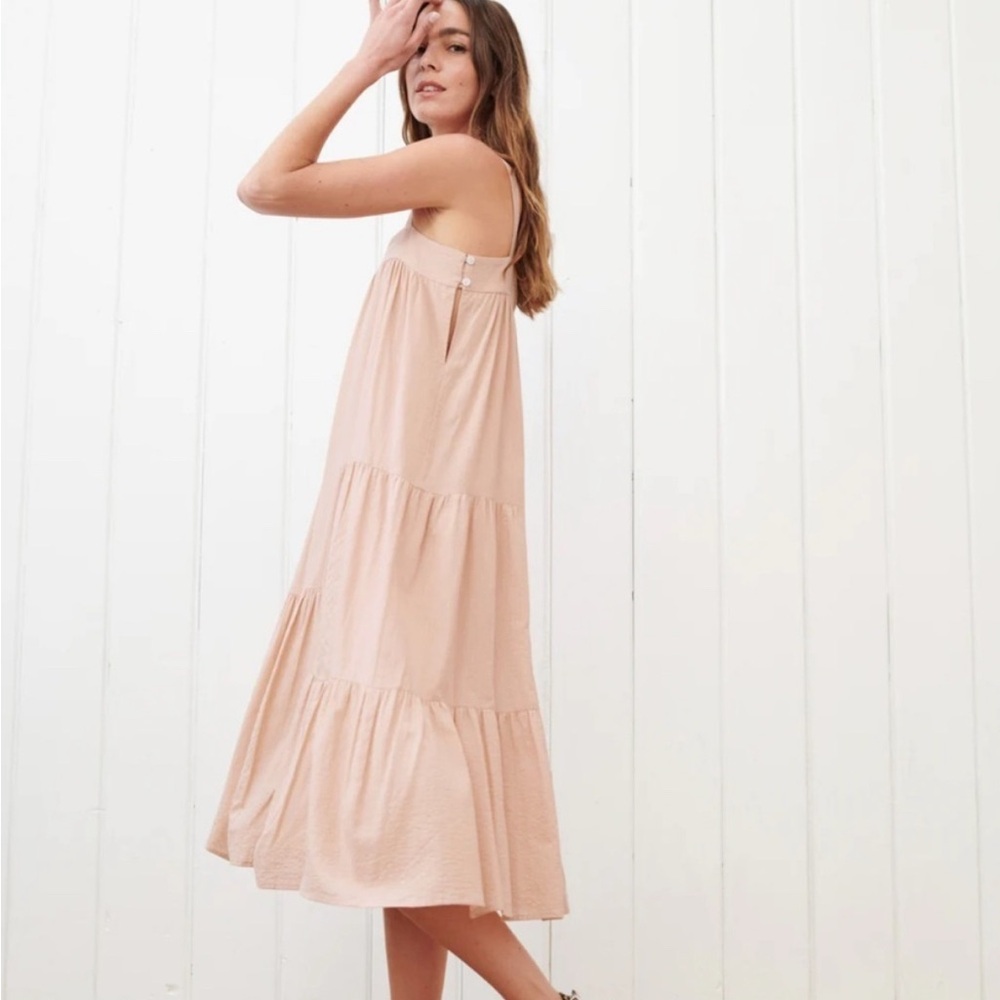 Jenni Kayne Summer Ballet Pink Seersucker Stripe Midi Dress Size M
